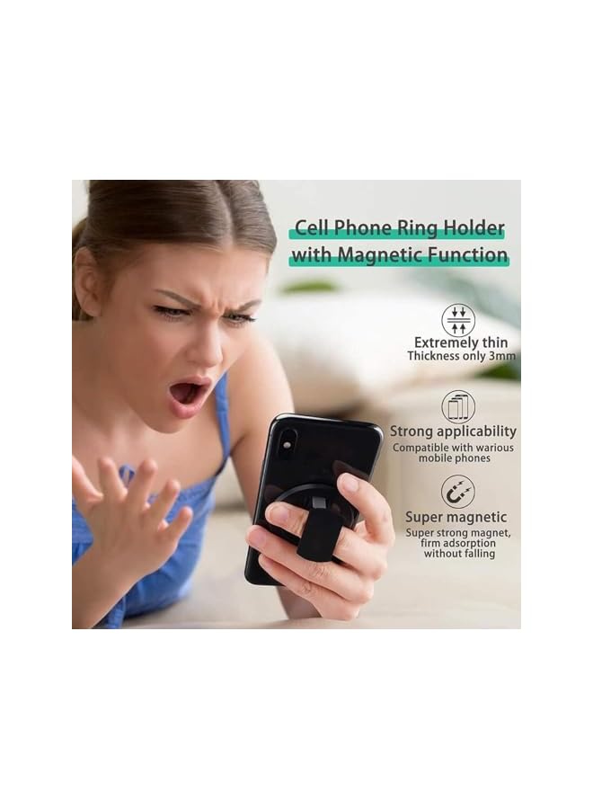 Green Tiger Magnetic Phone Ring Holder, Ultra-Thin 3mm Anti Drop Finger Kickstand, Black Silicone Back Ring Cell Phone Grip, Phone Stand for Magnetic Car Mount and Most Smart Phones and Tablets - Image 2