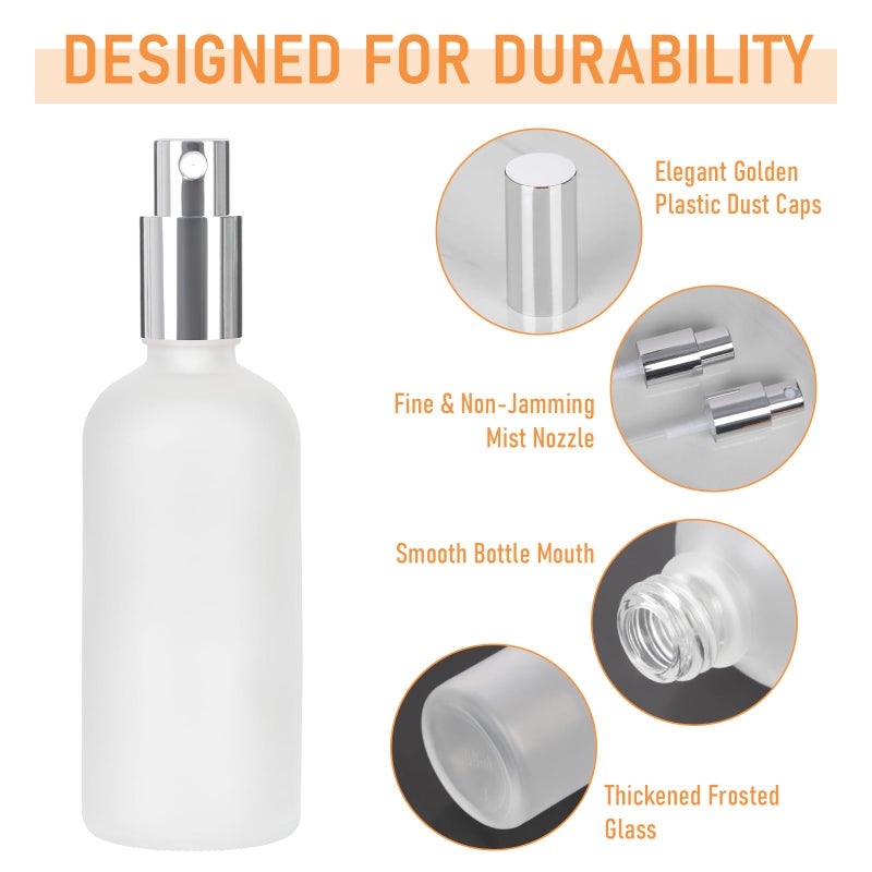 AuroTrends 3.4oz Frosted Glass Spray Bottles 2Pack, Empty Perfume Spray Bottles for Face Body Travel, Refillable Fine Mist Atomizer with Silver Caps, Plastic Dropper and Stickers Included - Image 5