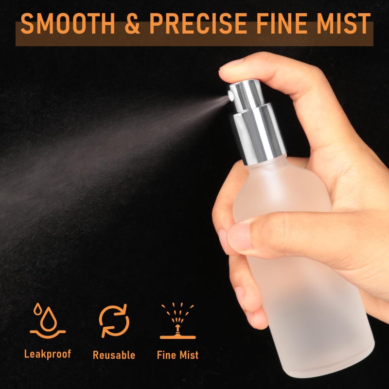 AuroTrends 3.4oz Frosted Glass Spray Bottles 2Pack, Empty Perfume Spray Bottles for Face Body Travel, Refillable Fine Mist Atomizer with Silver Caps, Plastic Dropper and Stickers Included - Image 3