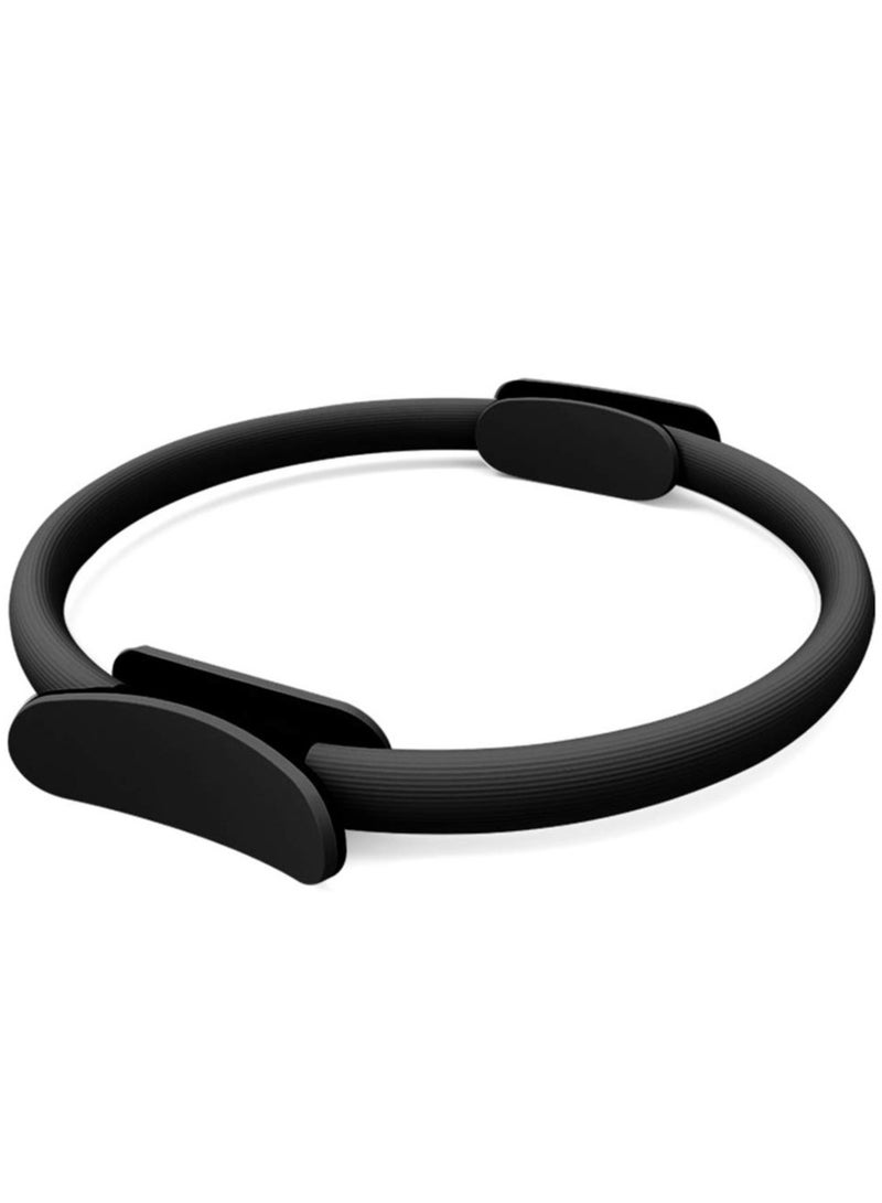 حلقة تدريب يوجا بيلاتيس للياقة البدنية لتمارين الجسم بالكامل مقابض مبطنة بالفوم بقطر 40 سم، أسود - Image 1