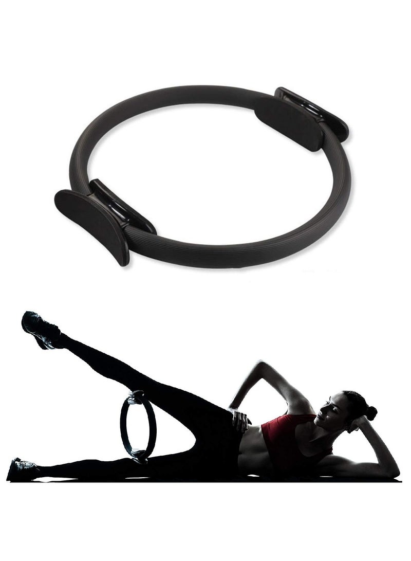 حلقة تدريب يوجا بيلاتيس للياقة البدنية لتمارين الجسم بالكامل مقابض مبطنة بالفوم بقطر 40 سم، أسود - Image 2