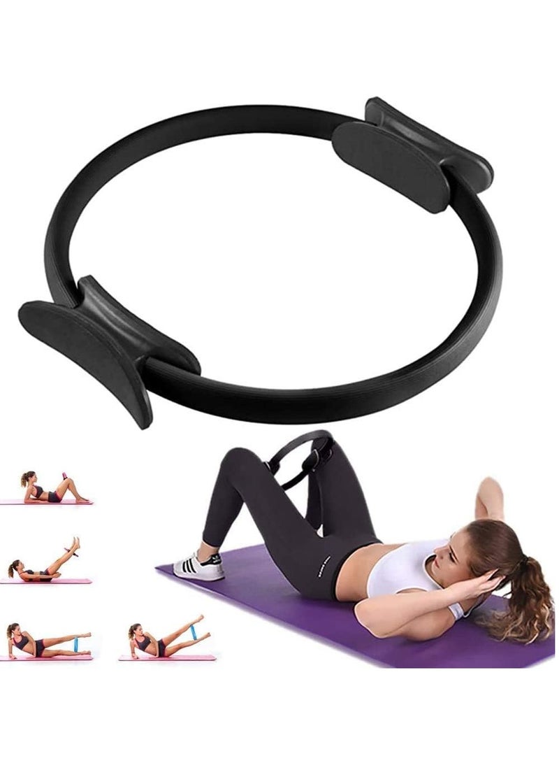 حلقة تدريب يوجا بيلاتيس للياقة البدنية لتمارين الجسم بالكامل مقابض مبطنة بالفوم بقطر 40 سم، أسود - Image 3