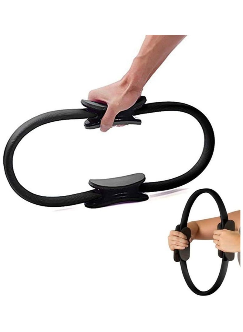 حلقة تدريب يوجا بيلاتيس للياقة البدنية لتمارين الجسم بالكامل مقابض مبطنة بالفوم بقطر 40 سم، أسود - Image 4