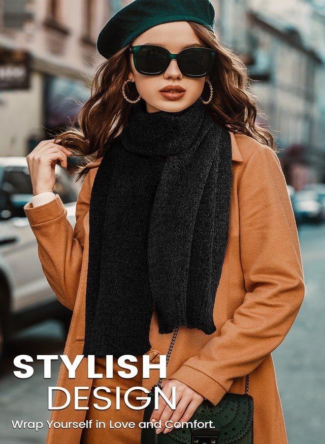 Pleneal Scarf for Women,Soft Chenille Winter Scarves, Womens Warm Thick Scarf for Cold Weather, Black - Image 2
