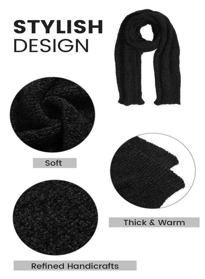 Pleneal Scarf for Women,Soft Chenille Winter Scarves, Womens Warm Thick Scarf for Cold Weather, Black - Image 4