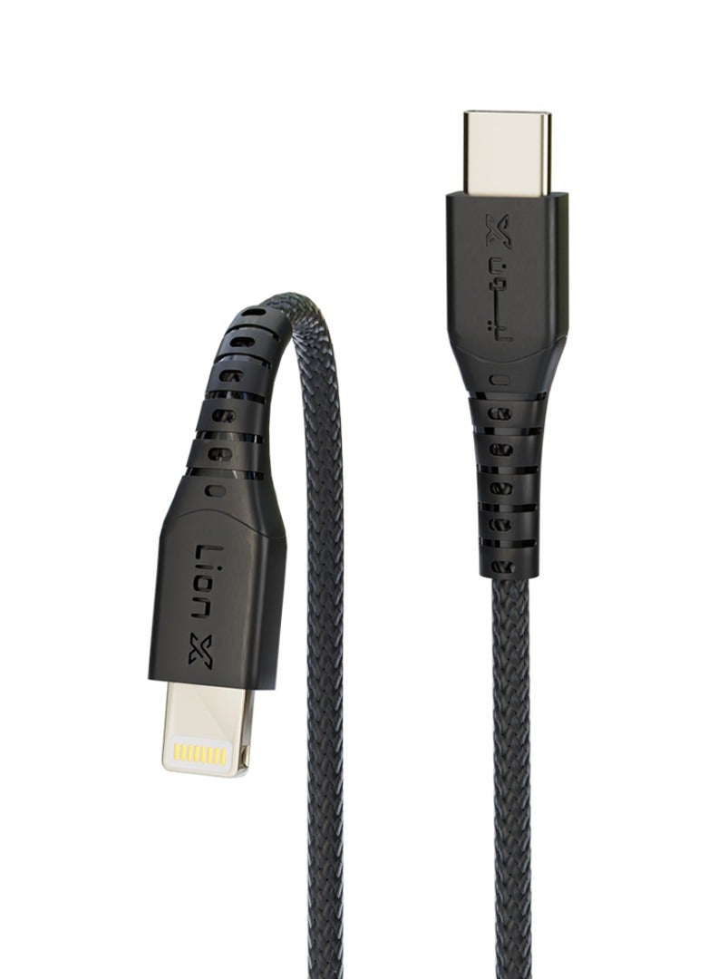ليون اكس كيابل ليون اكس [عبوة من 3 قطع بطول 1 متر]، كيبل USB-C إلى Lightning، اسلاك شاحن ايفون اصلي قماشي, سلك شواحن ايفون , بجودة سعودية عالية – شحن سريع PD – متوافق مع iPhone 11/12/13/14 - Image 4