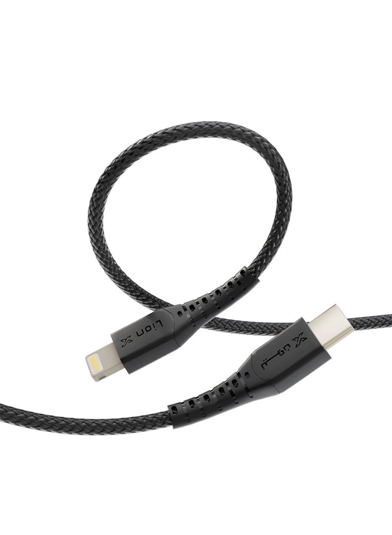 ليون اكس كيابل ليون اكس [عبوة من 3 قطع بطول 1 متر]، كيبل USB-C إلى Lightning، اسلاك شاحن ايفون اصلي قماشي, سلك شواحن ايفون , بجودة سعودية عالية – شحن سريع PD – متوافق مع iPhone 11/12/13/14 - Image 3