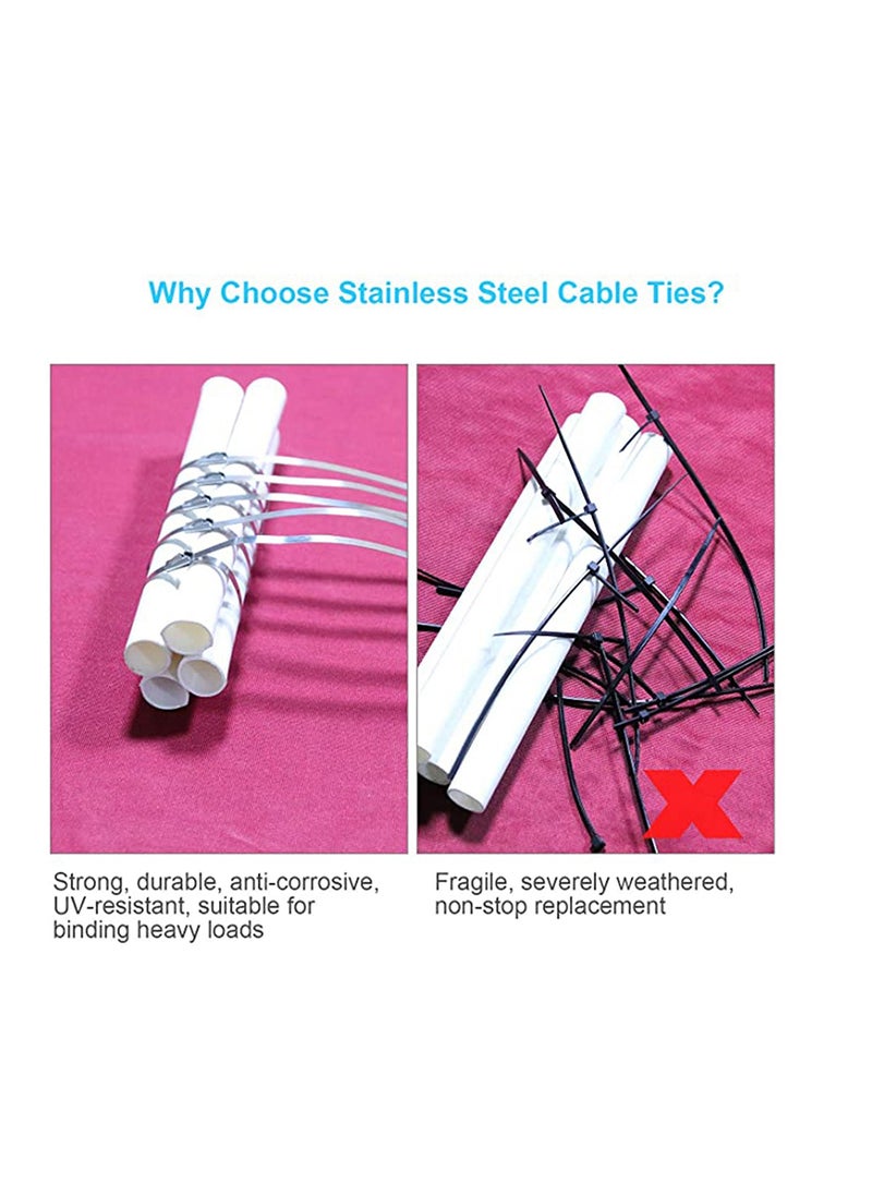 SYOSI - 304 Stainless Steel, Strong and Durable Metal Cable Zip Ties, Multi-purpose Heavy Duty Self-locking Cable Tie - Image 1
