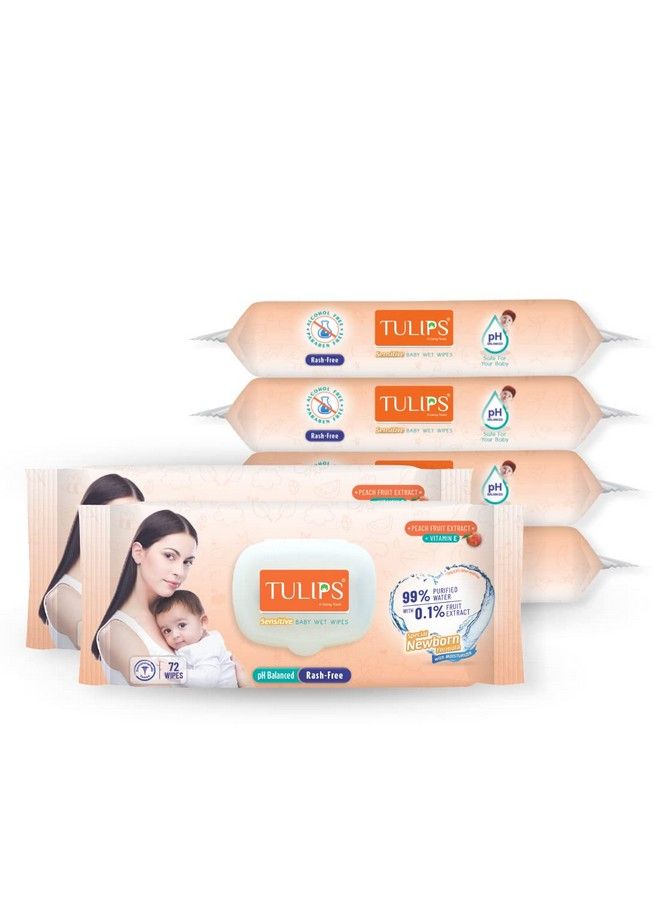 Tulips Sensitive Baby Wet Wipes Peach Fruit Extracts+ Vitamin E Lid Pack (72 Wipes X 6 Pack) - Image 1