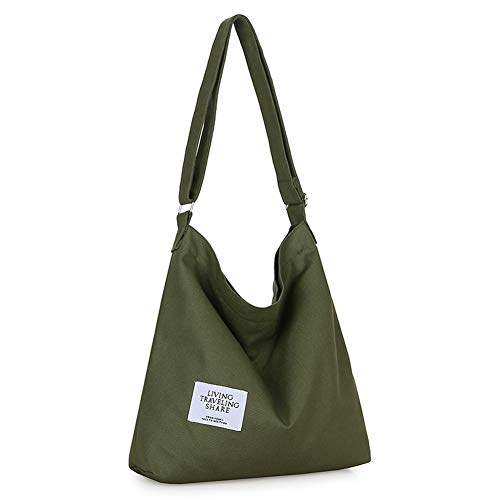 Covelin Women's Retro Large Size Canvas Shoulder Bag Hobo Crossbody Handbag Casual Tote Black Olive - Image 1