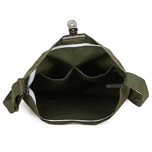 Covelin Women's Retro Large Size Canvas Shoulder Bag Hobo Crossbody Handbag Casual Tote Black Olive - Image 4