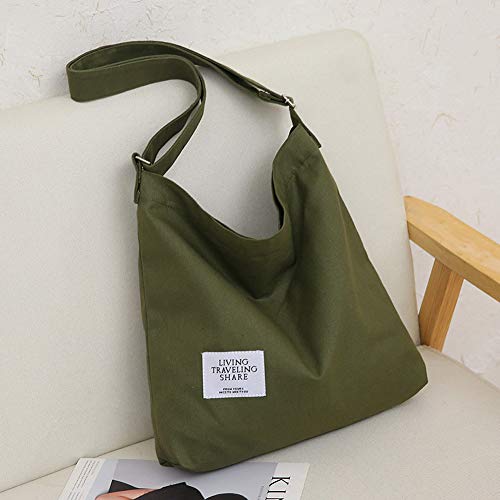 Covelin Women's Retro Large Size Canvas Shoulder Bag Hobo Crossbody Handbag Casual Tote Black Olive - Image 5