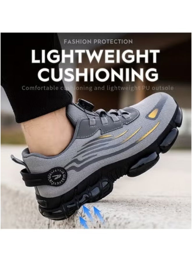Men’s Steel Toe Safety Shoes, Lightweight Breathable Puncture-Resistant Work Sneakers with Non-Slip Rubber Sole and Shock-Absorbing Support for Construction and Warehouse, Gradient Grey - Image 2