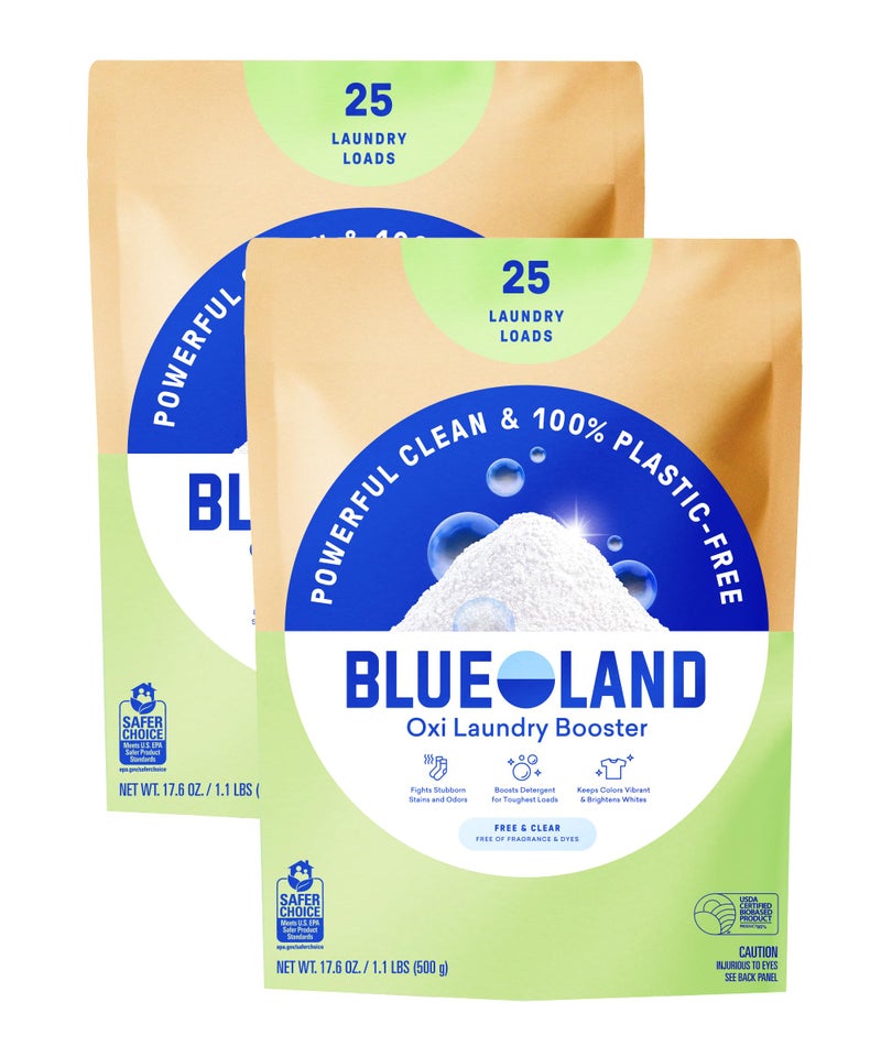 BLUELAND Oxi Laundry Booster Powder Refill 2-Pack, Fragrance Free & Clear, 50 Loads, 35.2 oz, Plastic-Free, Eco Friendly, Oxy Cleaner, Stain Remover - Image 1