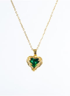 Stainless Steel Necklace Gold with Zirconic Winging Green Crystal Heart Pendant