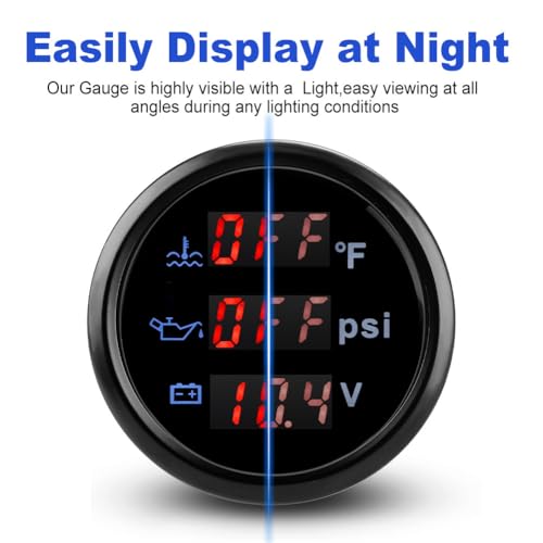 WATERWICH 2inch 52mm 3 in 1 Triple Gauge Set Water Temperature Gauge °F + Oil Pressure Gauge PSI + Voltmeter for Car Truck Boat Vehicle Marine - Image 3