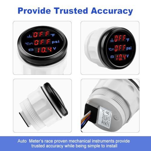 WATERWICH 2inch 52mm 3 in 1 Triple Gauge Set Water Temperature Gauge °F + Oil Pressure Gauge PSI + Voltmeter for Car Truck Boat Vehicle Marine - Image 4
