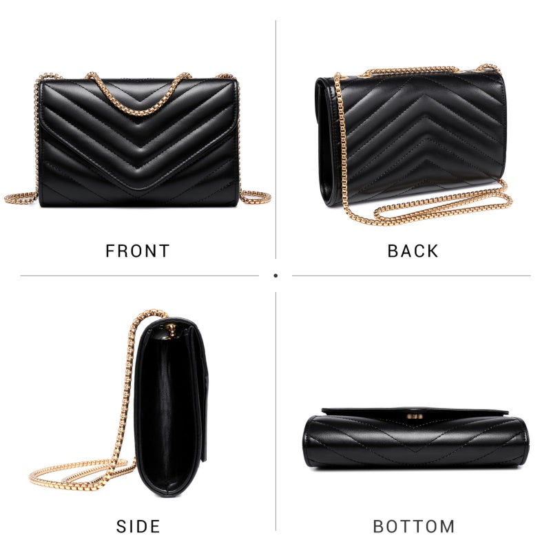 Dasein Women Small Quilted Crossbody Bags Stylish Designer Evening Bag Clutch Purses and Handbags with Chain Shoulder Strap (Black) - Image 3