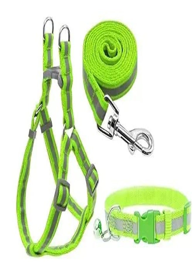 Pups&Pets 15 mm Reflective Adjustable Soft Nylon Collar, Harness & Leash Set for Small Dogs Puppy and Cats - Pack of (Collar + Harness + Leash) (Green) - Image 1