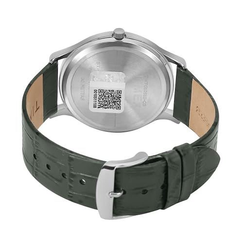 TIMEX Analog Watch for Man with White Round Dial & Green Leather Strap Band Water Resistant Men's Wrist Watches - TWTG10510 - Image 4