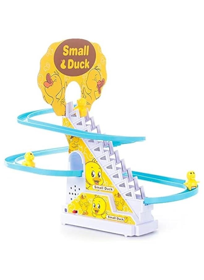 null - Duck Slide Toy Set, Funny Automatic Stair-Climbing Ducklings Cartoon Race Track Set Little Lovely Penguins Slide Toy Escalator Toy with Lights and Music (Duck) - Image 1