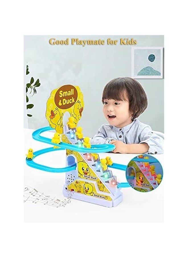null - Duck Slide Toy Set, Funny Automatic Stair-Climbing Ducklings Cartoon Race Track Set Little Lovely Penguins Slide Toy Escalator Toy with Lights and Music (Duck) - Image 1