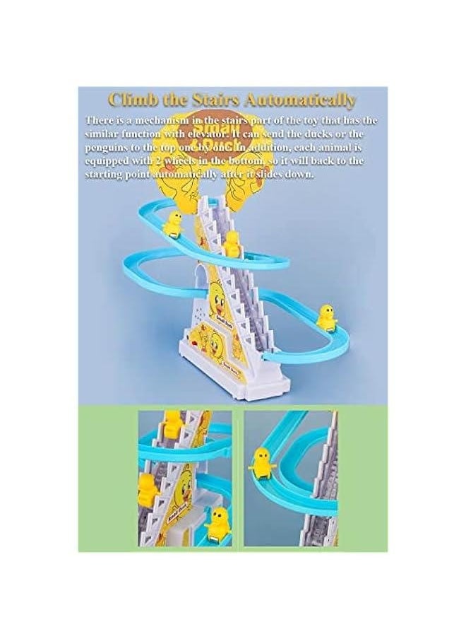 null - Duck Slide Toy Set, Funny Automatic Stair-Climbing Ducklings Cartoon Race Track Set Little Lovely Penguins Slide Toy Escalator Toy with Lights and Music (Duck) - Image 1