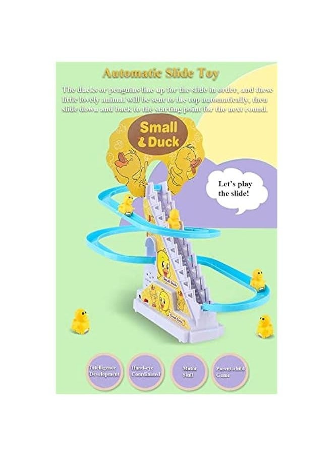 null - Duck Slide Toy Set, Funny Automatic Stair-Climbing Ducklings Cartoon Race Track Set Little Lovely Penguins Slide Toy Escalator Toy with Lights and Music (Duck) - Image 1
