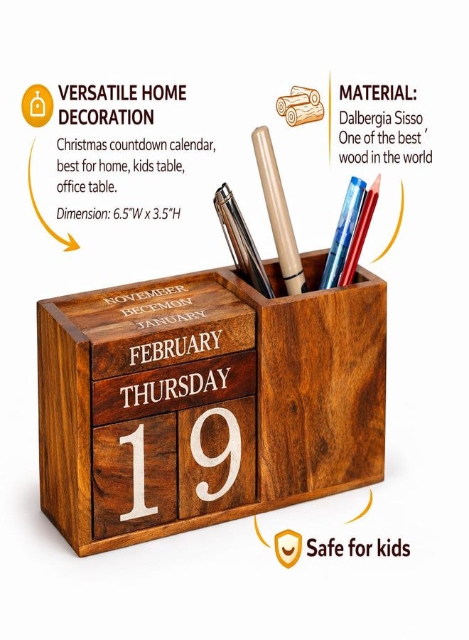 Frescorr Wooden Perpetual Block Calendar for Desk - Month & Date Wooden Display Blocks for Office, Classroom, Teachers, Students, Rustic Farmhouse Office Desk Decor - Image 2