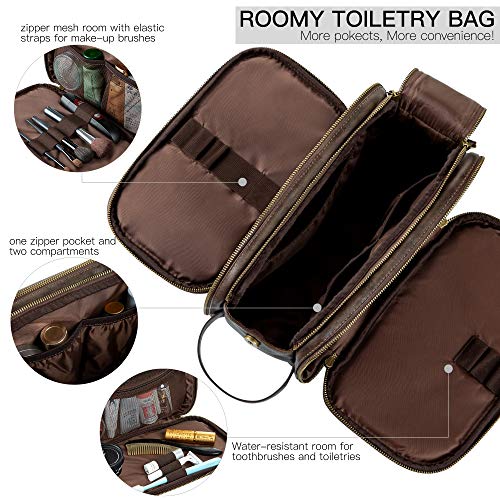 Elviros Toiletry Bag for Men, Large Travel Shaving Dopp Kit Water-resistant Bathroom Toiletries Organizer PU Leather Cosmetic Bags - Image 3