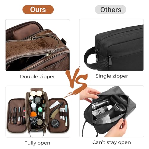 Elviros Toiletry Bag for Men, Large Travel Shaving Dopp Kit Water-resistant Bathroom Toiletries Organizer PU Leather Cosmetic Bags - Image 4