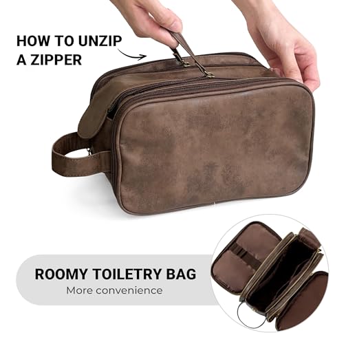 Elviros Toiletry Bag for Men, Large Travel Shaving Dopp Kit Water-resistant Bathroom Toiletries Organizer PU Leather Cosmetic Bags - Image 5