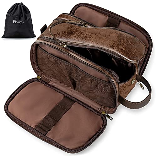 Elviros Toiletry Bag for Men, Large Travel Shaving Dopp Kit Water-resistant Bathroom Toiletries Organizer PU Leather Cosmetic Bags - Image 1