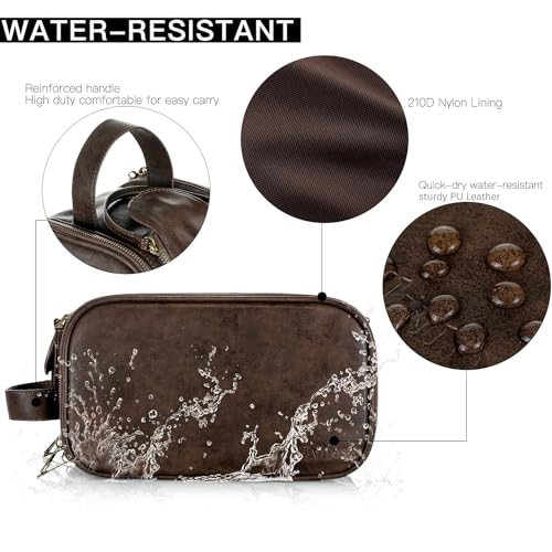 Elviros Toiletry Bag for Men, Large Travel Shaving Dopp Kit Water-resistant Bathroom Toiletries Organizer PU Leather Cosmetic Bags - Image 2