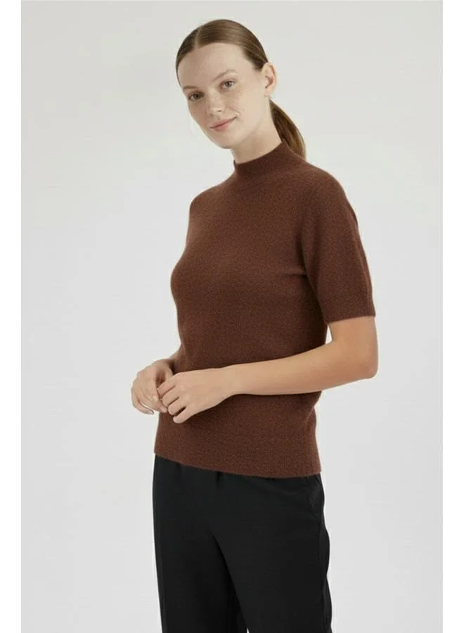 Mısırlı 1951 Brown Half‑Collar Short‑Sleeve Women's Sweater.
