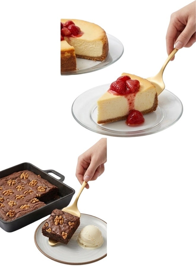 Happy Home Stainless Steel Cake Server Pizza and Dessert Serving Spatula Cheese Server Multi-Purpose Serving Tool for Cakes, Pizza, Lasagna, Pastries and Desserts – Rust Resistant Dishwasher Safe Elegant Kitchen Utensil for Home and Party Use 30cm-Golden - Image 3