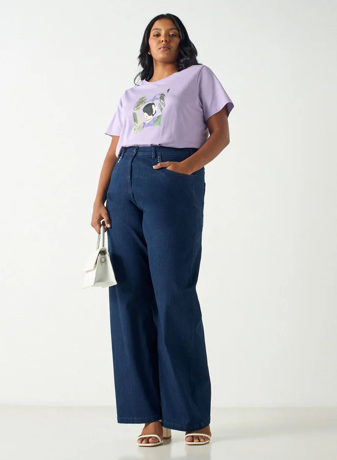 Ulla Popken Plus Size Ulla Popken Flared Jeans with Button Closure