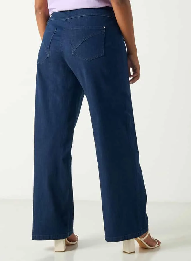 Ulla Popken Plus Size Ulla Popken Flared Jeans with Button Closure