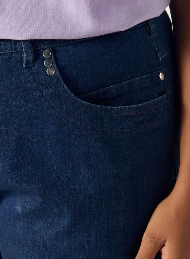 Ulla Popken Plus Size Ulla Popken Flared Jeans with Button Closure