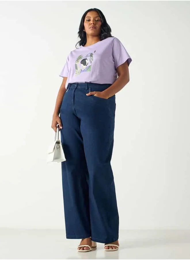 Ulla Popken Plus Size Ulla Popken Flared Jeans with Button Closure