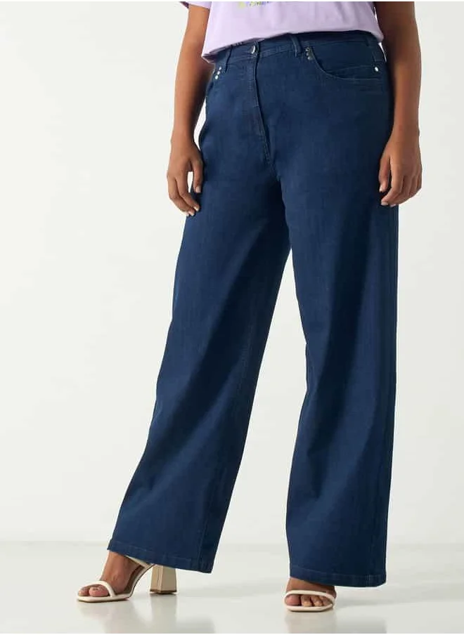Ulla Popken Plus Size Ulla Popken Flared Jeans with Button Closure
