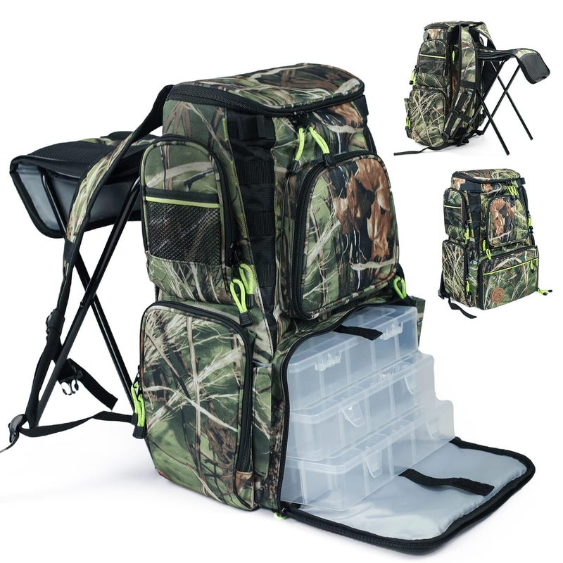 PLAYKING Fishing Backpack Tackle Box Bag with Rod Holder Boxes Foldable Fishing Chair perfect for Outdoor used by Men