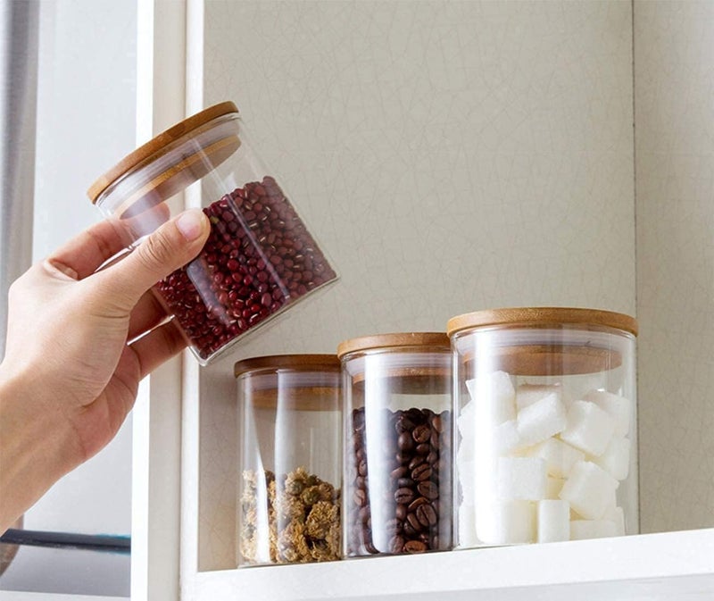WRINGO Airtight Glass Jar wooden lid for Food Storage Containers Set,Airtight Food Jars with Bamboo Lids Glass Jar for Kitchen Container Glass Kitchen and multipurpose use (W Round -300ML, Set of 6) - Image 4