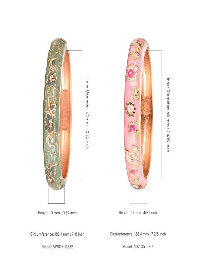 UJOY Gorgeous Bracelets Enameled Floral Cloisonne Gift Plated Cuff Bangles Jewelry Sets Box for Women 55A18-55A114 Pink Green - Image 3