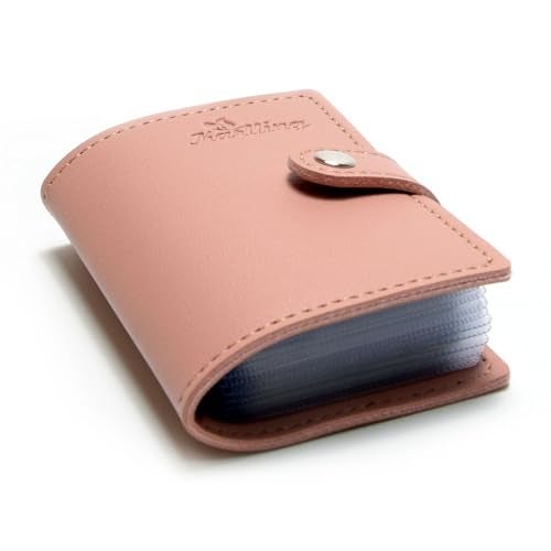 Karlling credit card holder wallet for women/man soft leather business card holder card case organizer bag with 20 card sleeves inside(Pink) - Image 1