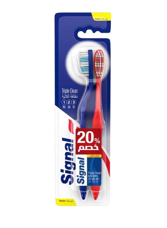 سيجنال فرشاة اسنان تريبل كلين من قطعتين متنوعة، يدوي، أبيض، بالغ، 2