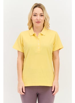 Greg Norman Women Sportswear Fit Short Sleeve Solid Polo Shirt, Yellow  - Image 1