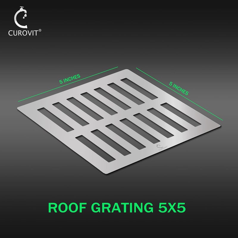 CUROVIT CUROVIT Stainless Steel Drain Strainer 5x5 Chrome Finish Without Frame Jali for Roof Balcony Pool Area Roof Model Square in Shape  - Image 2