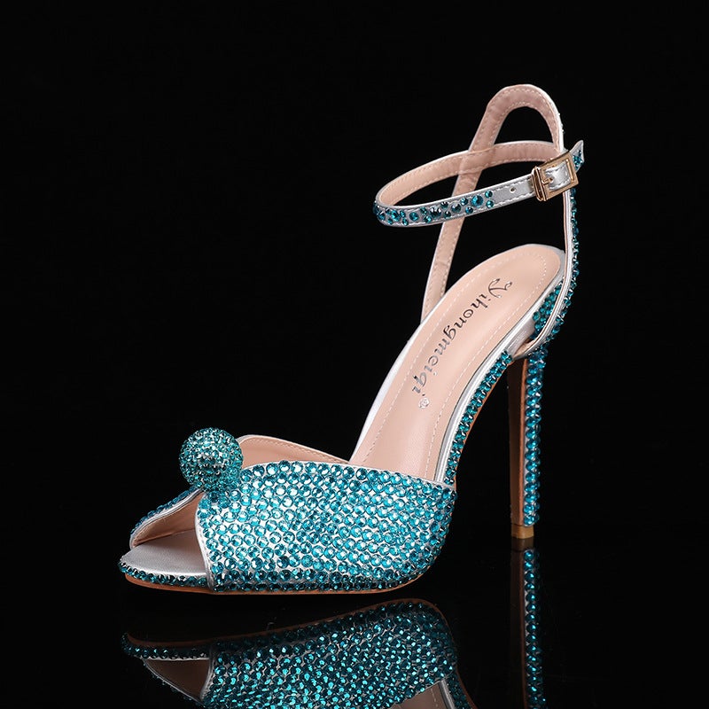 2025 Spring New Fish Mouth High Heels Stiletto Heels Shallow Mouth Rhinestones Women'S Single Shoes Wedding Dress Bridal Wedding Shoes - Image 2