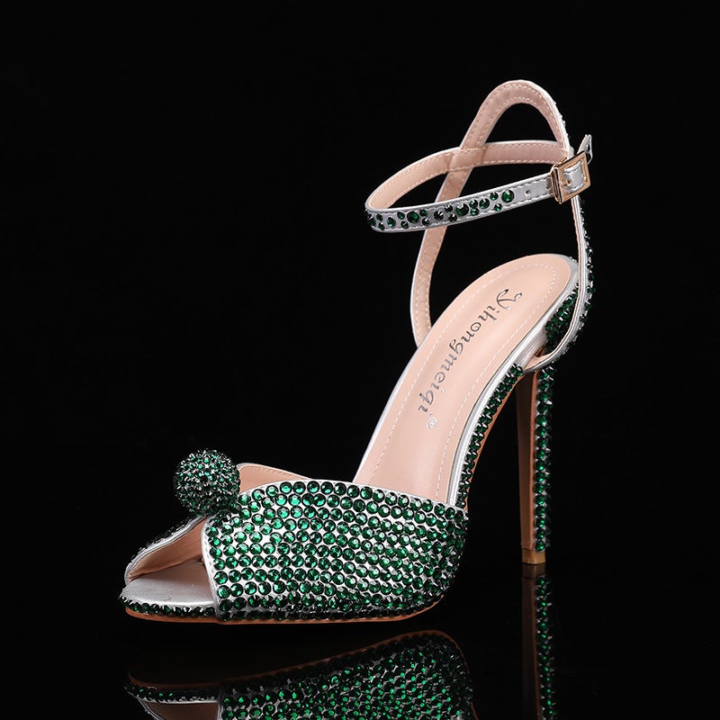 2025 Spring New Fish Mouth High Heels Stiletto Heels Shallow Mouth Rhinestones Women'S Single Shoes Wedding Dress Bridal Wedding Shoes - Image 4